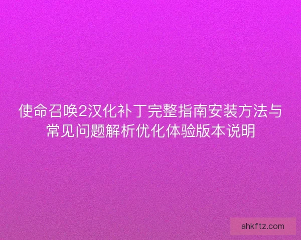使命召唤2汉化补丁完整指南安装方法与常见问题解析优化体验版本说明