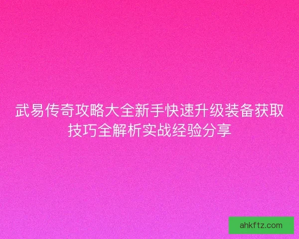 武易传奇攻略大全新手快速升级装备获取技巧全解析实战经验分享
