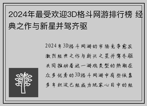2024年最受欢迎3D格斗网游排行榜 经典之作与新星并驾齐驱