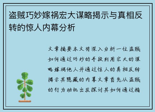 盗贼巧妙嫁祸宏大谋略揭示与真相反转的惊人内幕分析